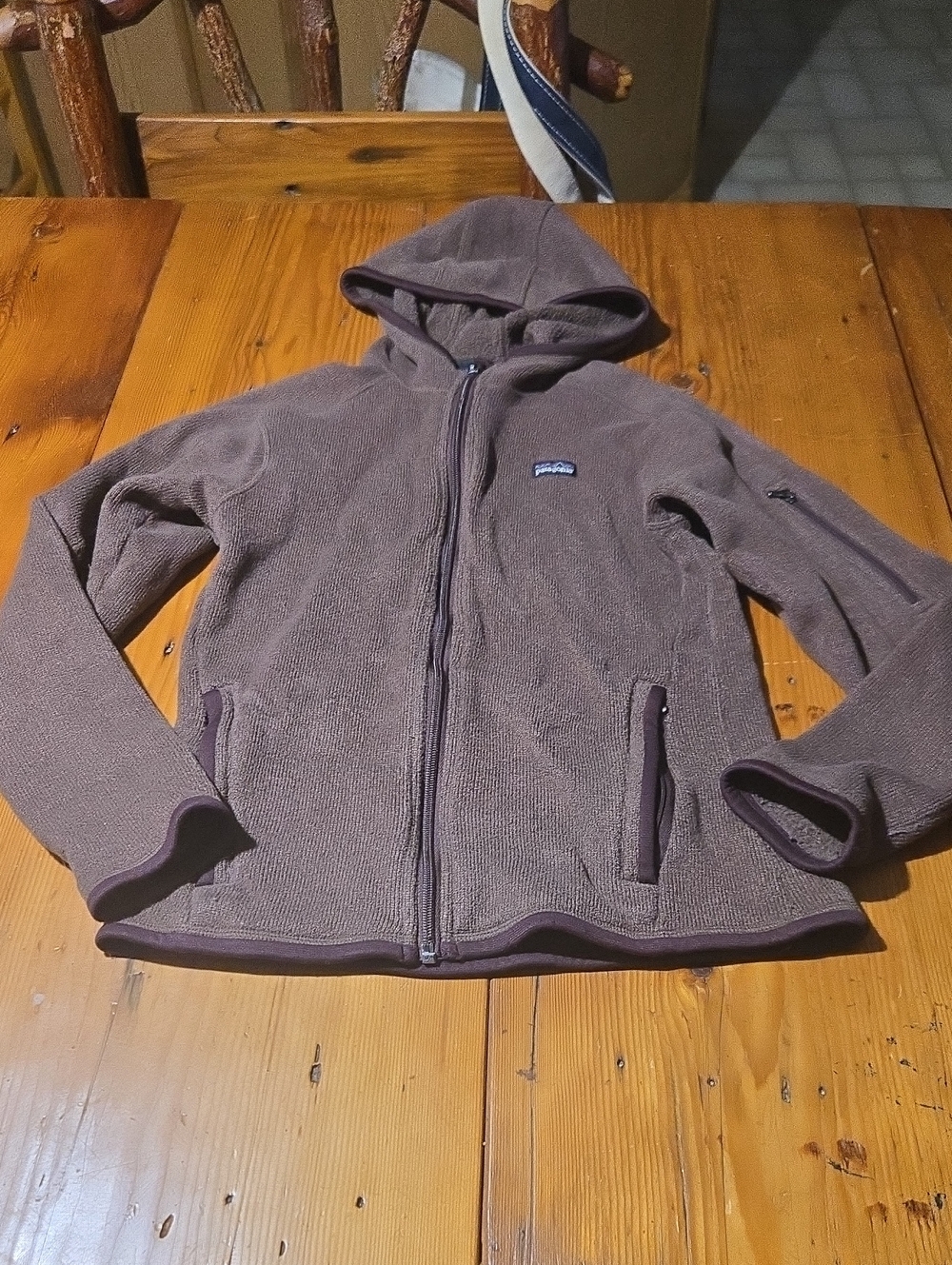 Patagonia Brown Hooded Fleece Jacket - Full Zip Sz Xs
